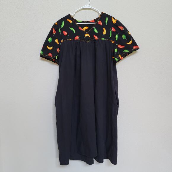 Handmade Smock Dress Womens 18 Chili Jalapeno Pepper Mexican Fiesta Boho Casual - Picture 1 of 9